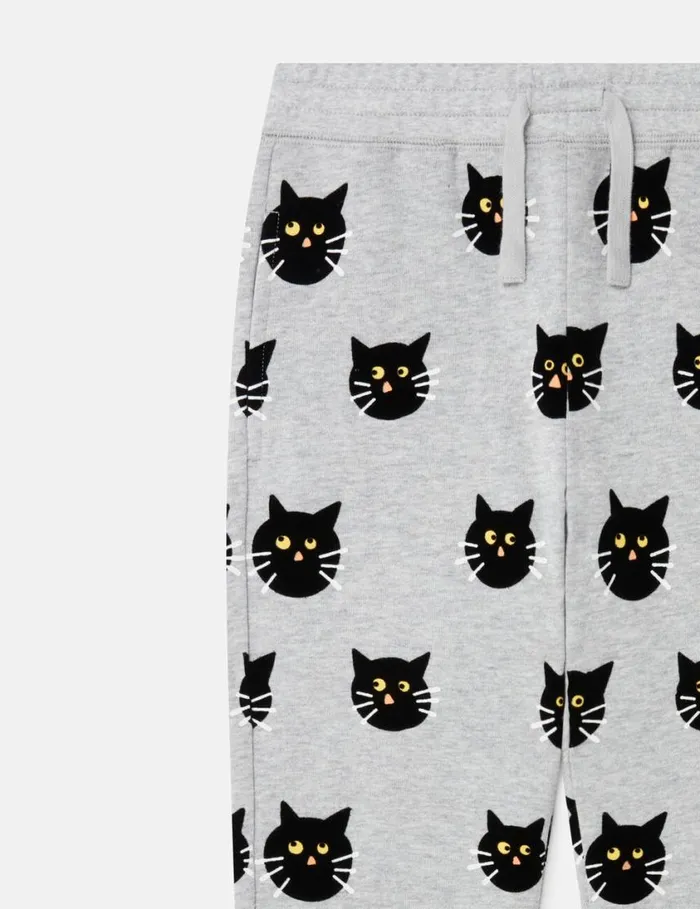Kids Spooky Cat Pattern Joggers Grey Stella McCartney Pants and Shorts