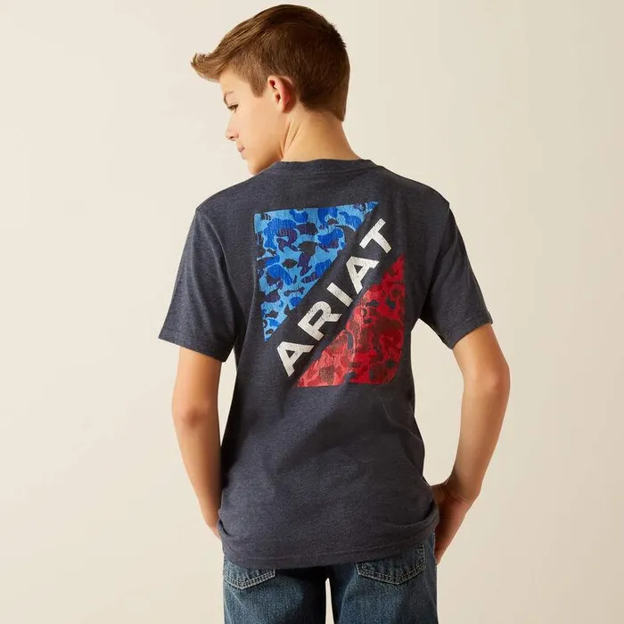 Kids TShirts and Polos Ariat Ariat Camo Patriot TShirt Navy Heather