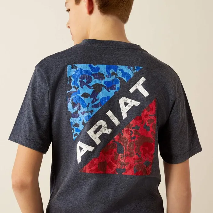 Kids TShirts and Polos Ariat Ariat Camo Patriot TShirt Navy Heather