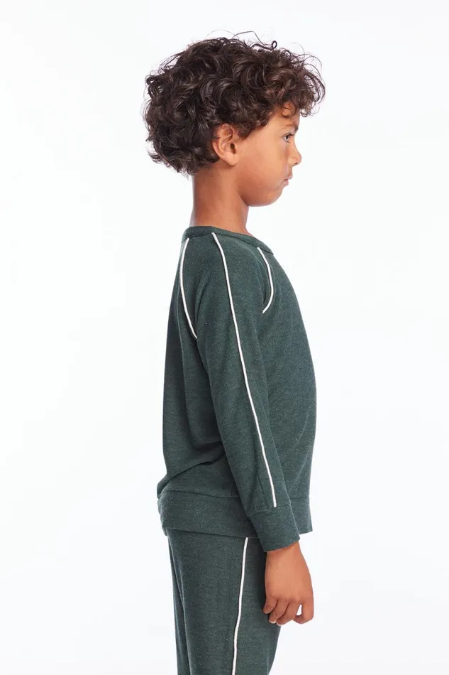 KidsWomens Boys Chaser Brand Boys Forest Pine Raglan Pullover With Piping