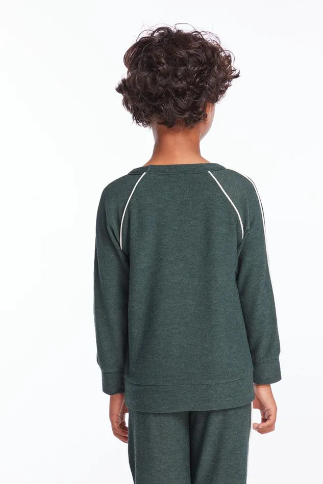 KidsWomens Boys Chaser Brand Boys Forest Pine Raglan Pullover With Piping