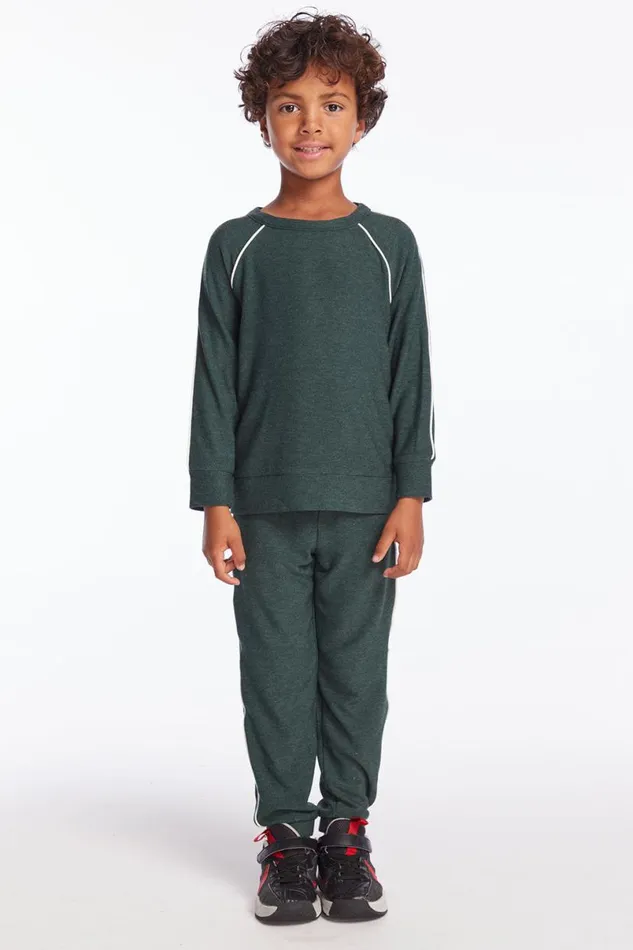 KidsWomens Boys Chaser Brand Boys Forest Pine Raglan Pullover With Piping