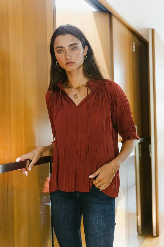 Killian Pleated Blouse In Brick Brick Women Bohme Tops