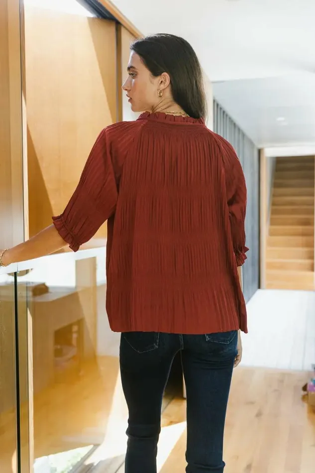 Killian Pleated Blouse In Brick Brick Women Bohme Tops
