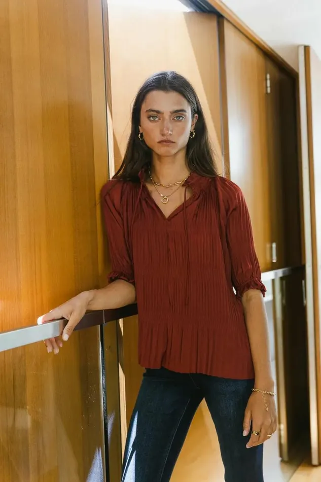 Killian Pleated Blouse In Brick Brick Women Bohme Tops