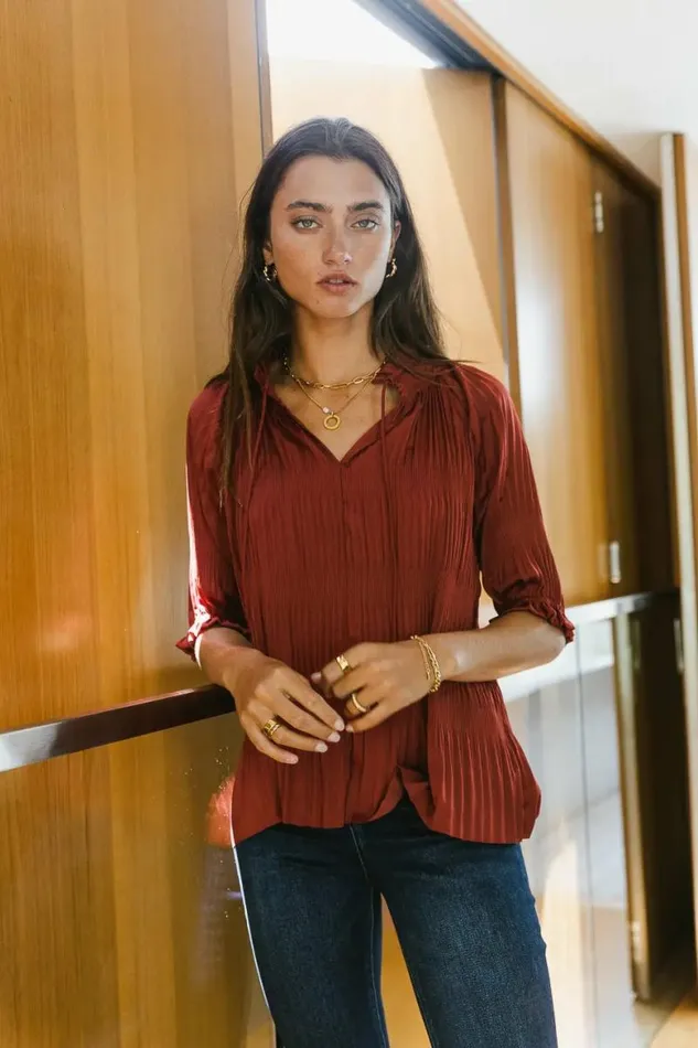 Killian Pleated Blouse In Brick Brick Women Bohme Tops
