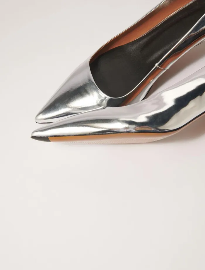 Kitten Heels Women Maje Pointed Mirrored Leather Pumps Silver