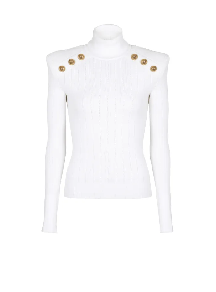 Knit Jumper With Gold Buttons White Women Balmain Knitwear
