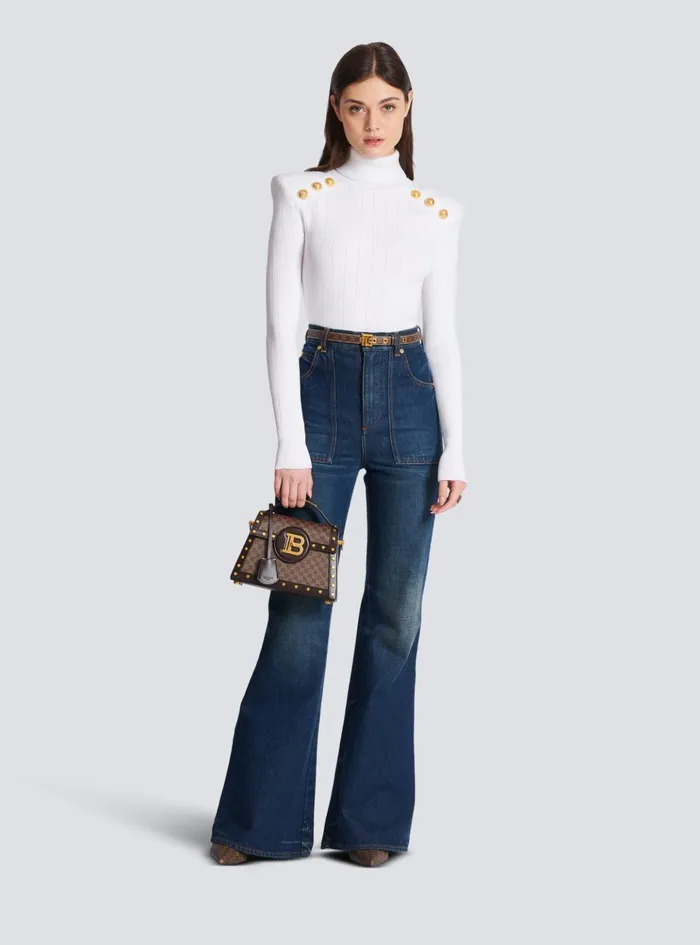 Knit Jumper With Gold Buttons White Women Balmain Knitwear