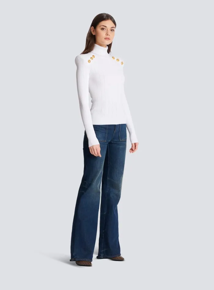 Knit Jumper With Gold Buttons White Women Balmain Knitwear