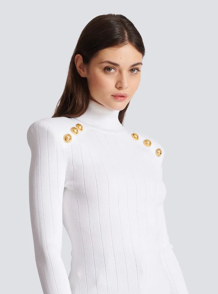 Knit Jumper With Gold Buttons White Women Balmain Knitwear