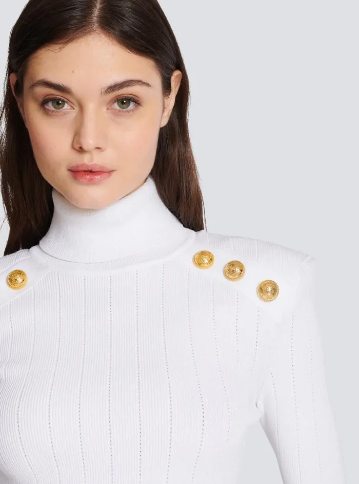 Knit Jumper With Gold Buttons White Women Balmain Knitwear