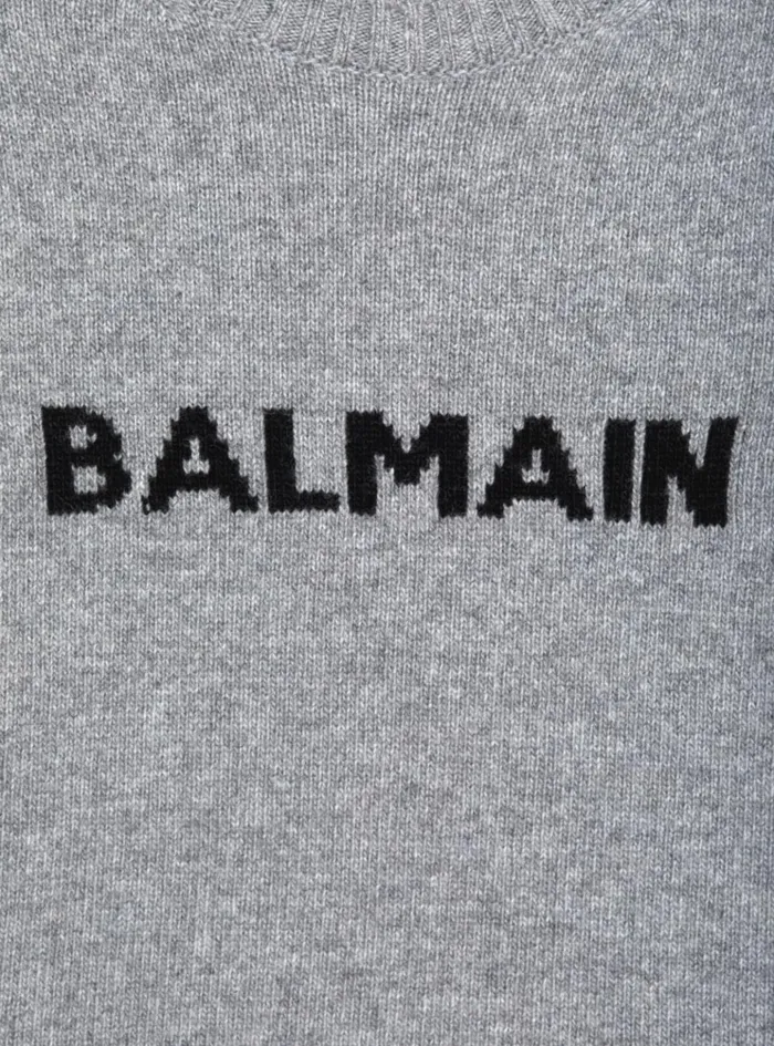 Knit Jumper With Logo Grey Kids Balmain