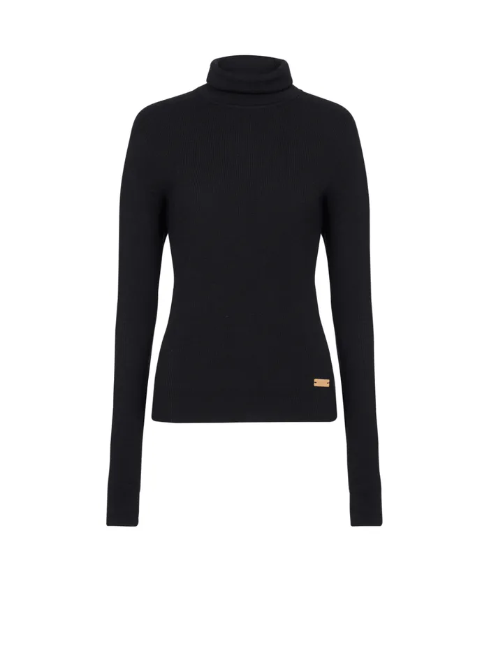 Knitted Turtleneck Jumper Black Women Balmain Knitwear