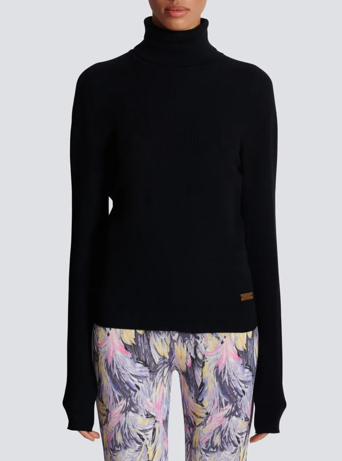 Knitted Turtleneck Jumper Black Women Balmain Knitwear