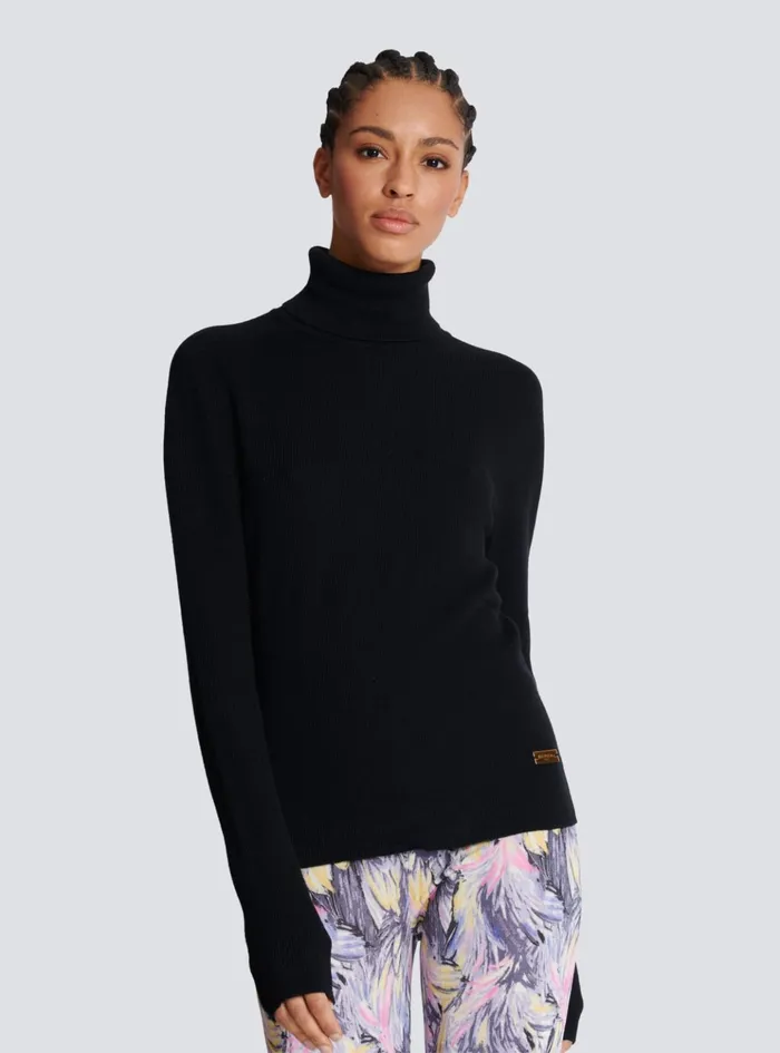 Knitted Turtleneck Jumper Black Women Balmain Knitwear