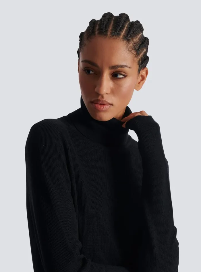 Knitted Turtleneck Jumper Black Women Balmain Knitwear