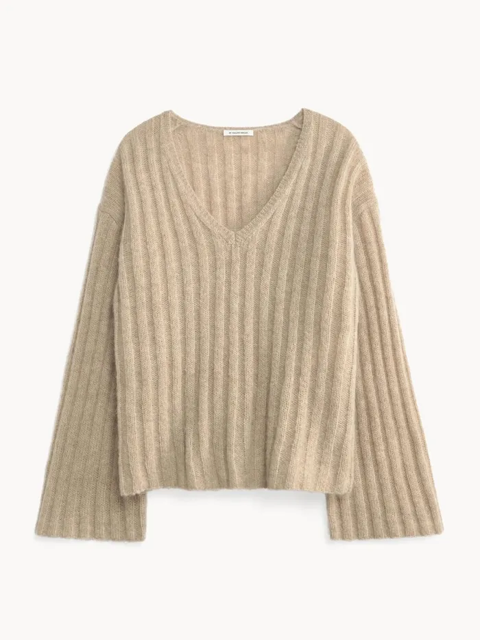 Knitwear Women By Malene Birger Cimone Ribbed Sweater Twill Beige