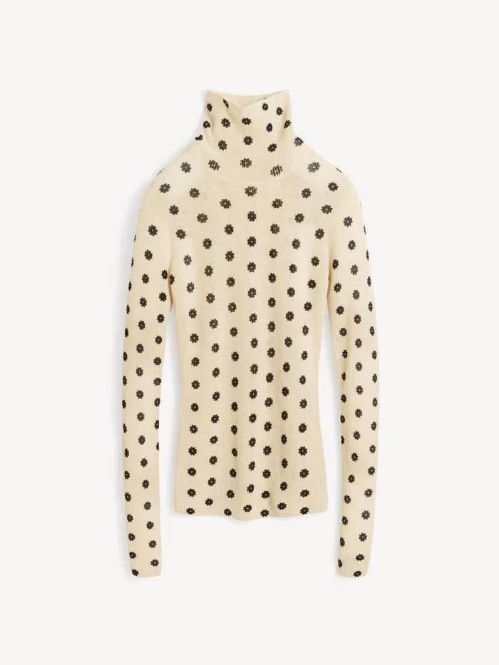 Knitwear Women By Malene Birger Fioria Turtleneck Wool Sweater Graphic Flower