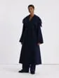 Lafayette 148 New York Brushed Cashmere Double Face Fringed Oversized Coat Midnight Blue Ready To Wear Jackets and Blazers