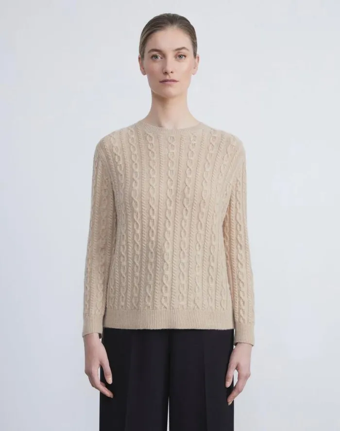 Lafayette 148 New York Cashmere Cable Sweater Blue Iris Ready To Wear Sweaters and Knits