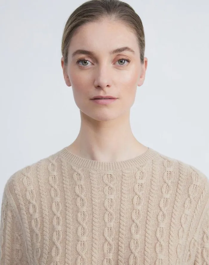 Lafayette 148 New York Cashmere Cable Sweater Blue Iris Ready To Wear Sweaters and Knits