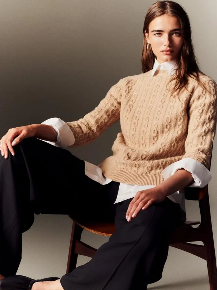 Lafayette 148 New York Cashmere Cable Sweater Blue Iris Ready To Wear Sweaters and Knits
