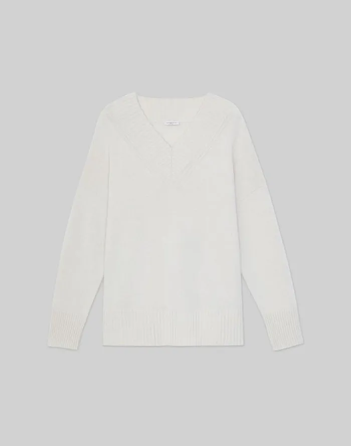 Lafayette 148 New York Cashmere Ribbed VNeck Sweater Buff Melange Ready To Wear Sweaters and Knits Lafayette 148 New York Cashmere Ribbed VNeck Sweater Buff Melange Ready To Wear Sweaters and Knits
