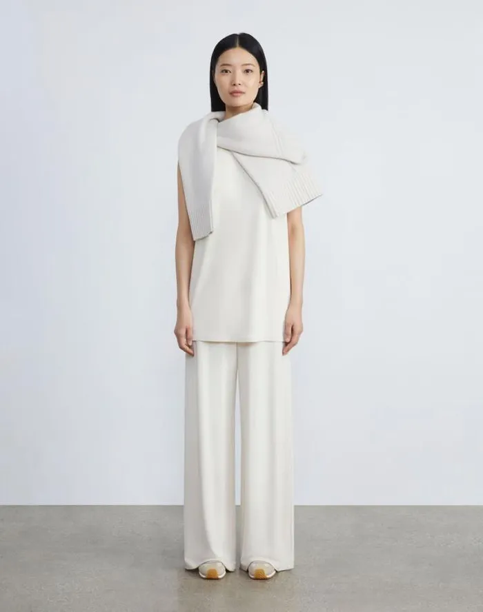 Lafayette 148 New York Cashmere Ribbed VNeck Sweater Buff Melange Ready To Wear Sweaters and Knits