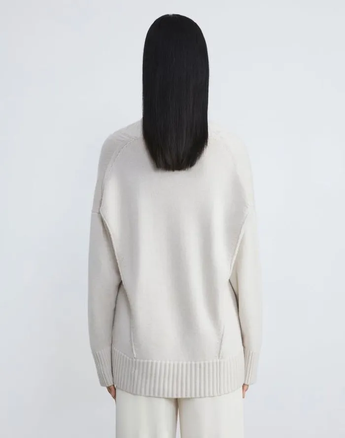 Lafayette 148 New York Cashmere Ribbed VNeck Sweater Buff Melange Ready To Wear Sweaters and Knits