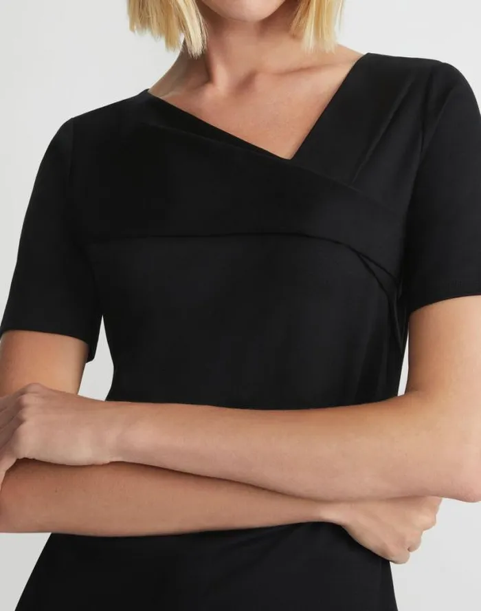 Lafayette 148 New York Cotton Rib Twisted VNeck Tee Black Ready To Wear Tops and Tees