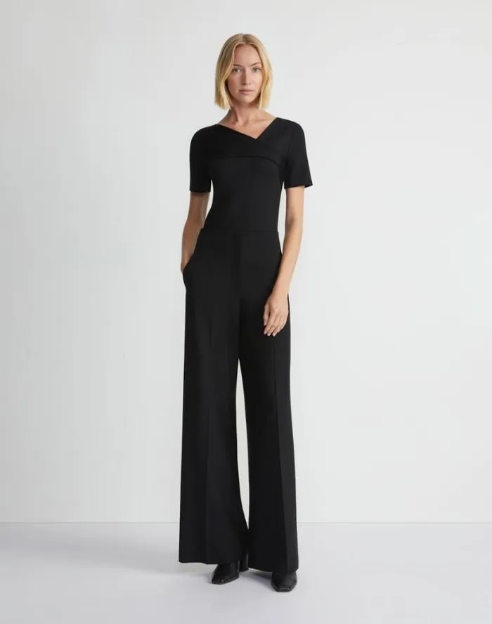 Lafayette 148 New York Cotton Rib Twisted VNeck Tee Black Ready To Wear Tops and Tees