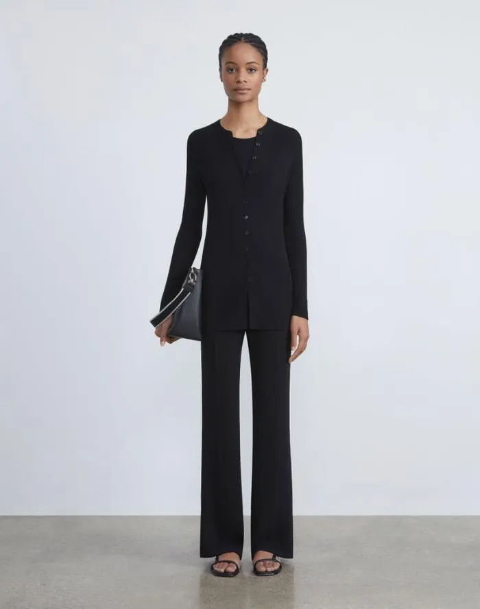 Lafayette 148 New York Finespun Voile Ribbed Cap Sleeve Top Black Ready To Wear Sweaters and Knits