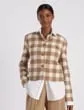 Lafayette 148 New York Gingham Wool Collarless Buttoned Jacket Camel Multi Ready To Wear Jackets and Blazers