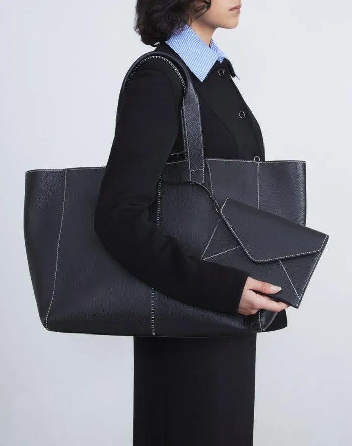 Lafayette 148 New York Grained Calfskin Leather L Tote Black HandbagsReady To Wear Suits