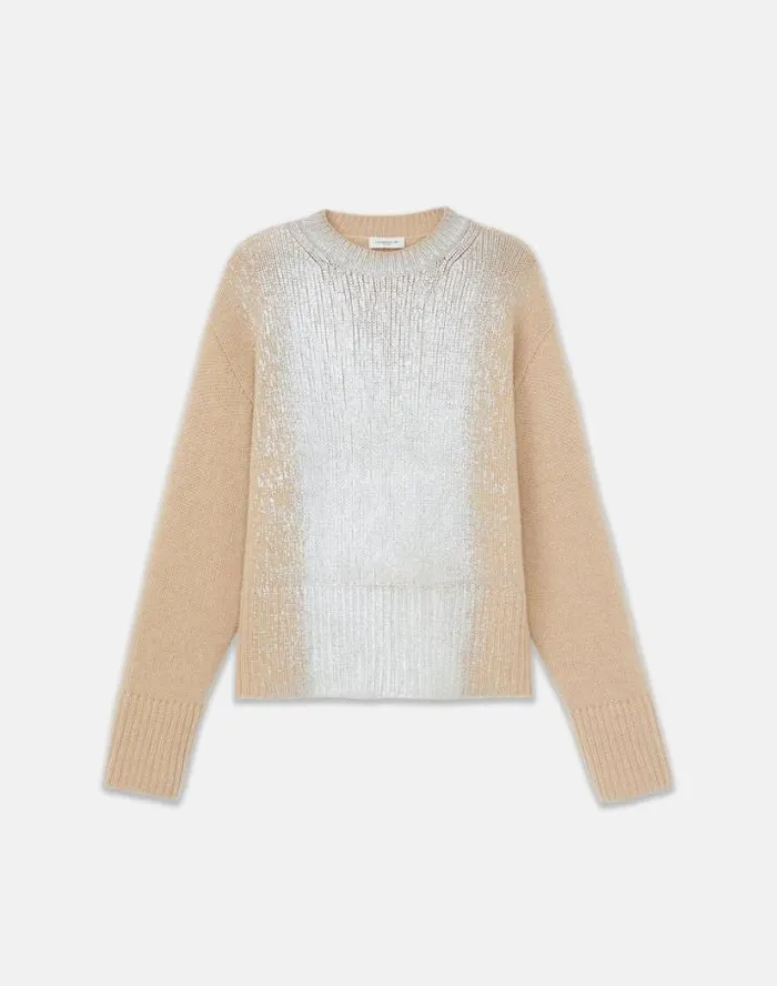Lafayette 148 New York Metallic Foil Print Cashmere Crewneck Sweater Dune Foil Ready To Wear Sweaters and Knits Lafayette 148 New York Metallic Foil Print Cashmere Crewneck Sweater Dune Foil Ready To Wear Sweaters and Knits