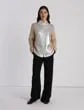 Lafayette 148 New York Metallic Foil Print Cashmere Crewneck Sweater Dune Foil Ready To Wear Sweaters and Knits