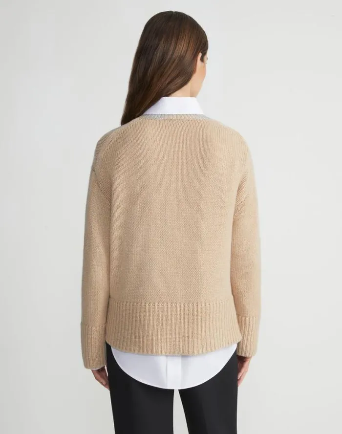 Lafayette 148 New York Metallic Foil Print Cashmere Crewneck Sweater Dune Foil Ready To Wear Sweaters and Knits