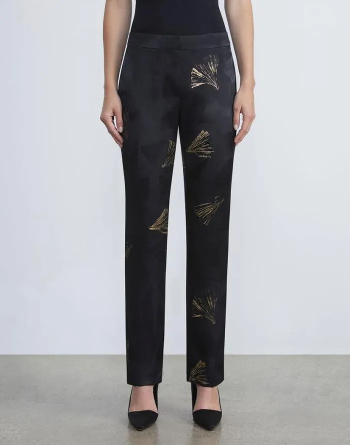 Lafayette 148 New York Metallic Leafed Pages Jacquard Barrow Pant Black Multi Ready To Wear Pants and Shorts