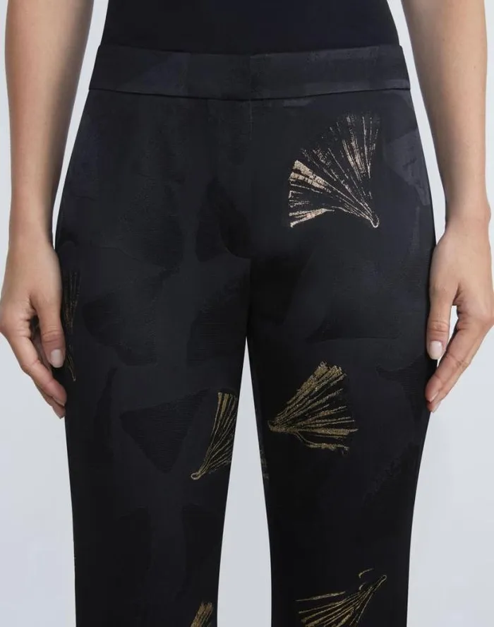 Lafayette 148 New York Metallic Leafed Pages Jacquard Barrow Pant Black Multi Ready To Wear Pants and Shorts