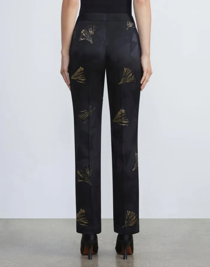 Lafayette 148 New York Metallic Leafed Pages Jacquard Barrow Pant Black Multi Ready To Wear Pants and Shorts