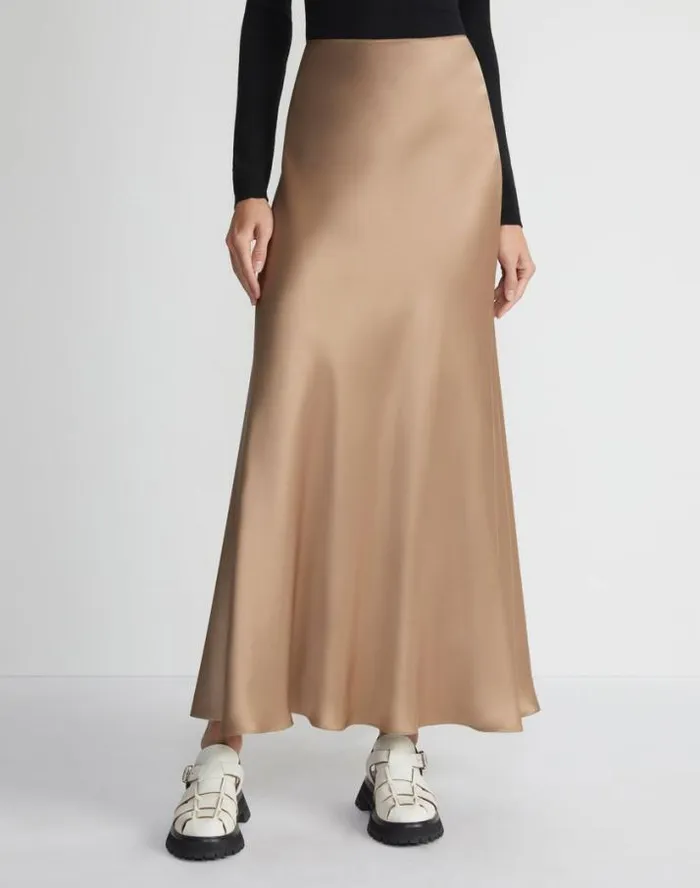 Lafayette 148 New York Satin Bias Maxi Skirt Camel Ready To Wear Skirts