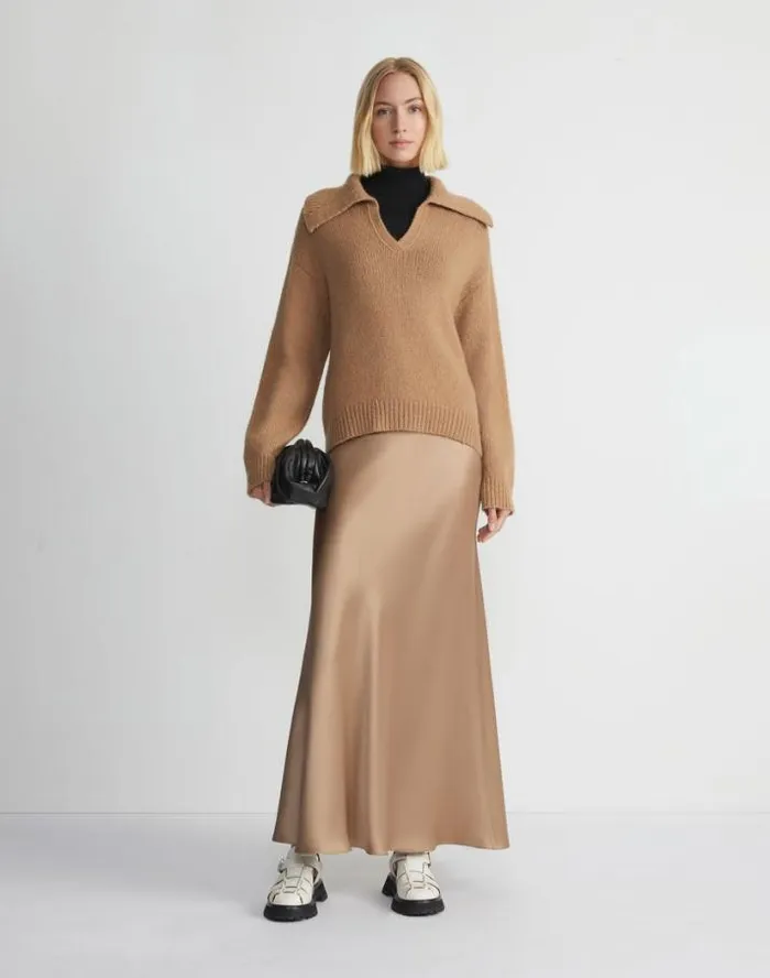 Lafayette 148 New York Satin Bias Maxi Skirt Camel Ready To Wear Skirts