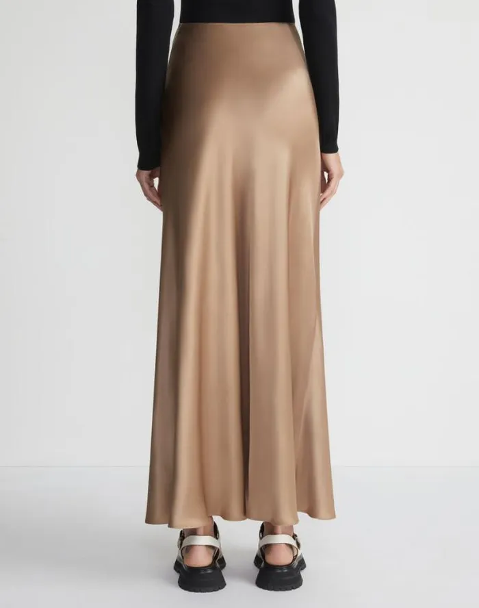 Lafayette 148 New York Satin Bias Maxi Skirt Camel Ready To Wear Skirts