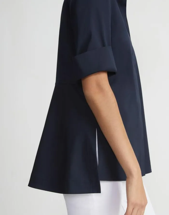 Lafayette 148 New York Stretch Cotton Peplum Shirt Black Ready To Wear Blouses and Shirts