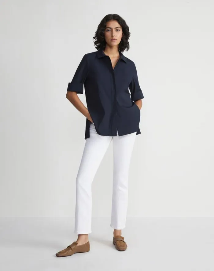 Lafayette 148 New York Stretch Cotton Peplum Shirt Black Ready To Wear Blouses and Shirts