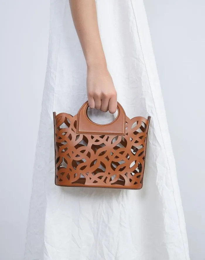 Lafayette 148 New York Vachetta Leather 8 Knot Basket BagMini Copper HandbagsAccessories Crossbodies