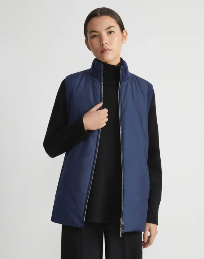 Lafayette 148 New York Wool Knit and Recycled Poly Quilted Reversible Vest Midnight Blue Ready To Wear Jackets and Blazers