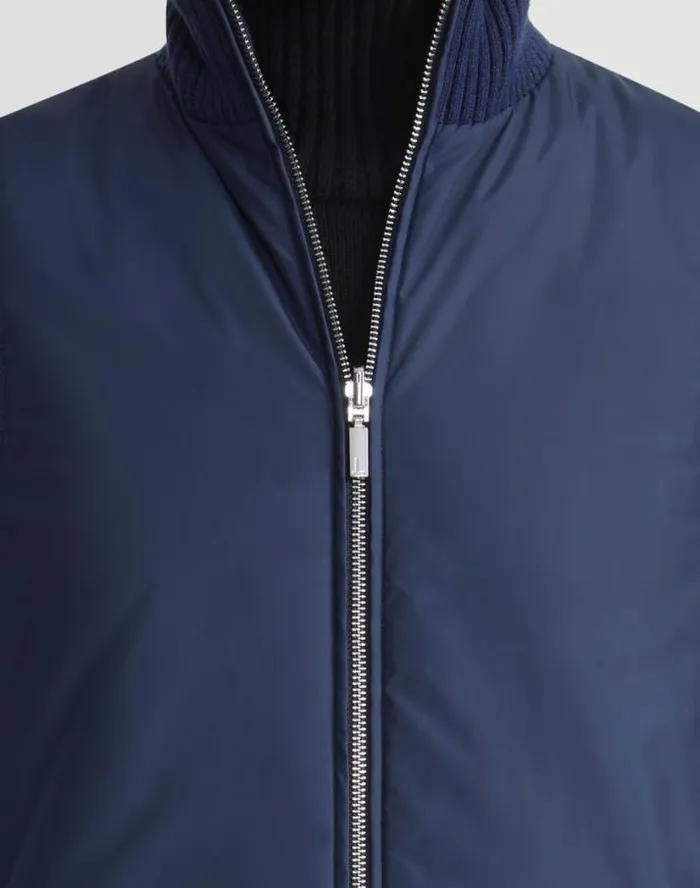 Lafayette 148 New York Wool Knit and Recycled Poly Quilted Reversible Vest Midnight Blue Ready To Wear Jackets and Blazers