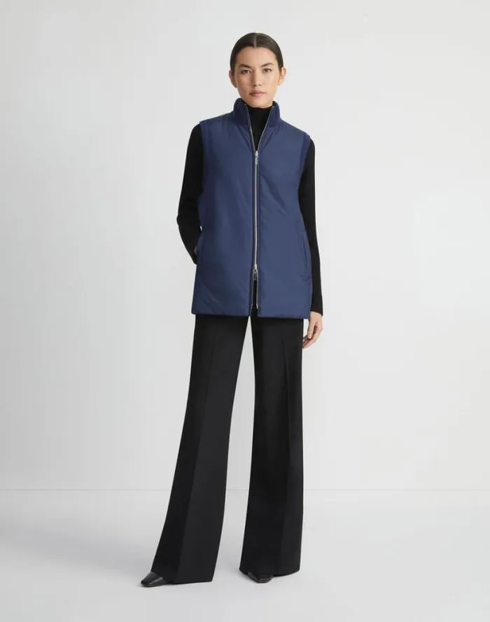 Lafayette 148 New York Wool Knit and Recycled Poly Quilted Reversible Vest Midnight Blue Ready To Wear Jackets and Blazers
